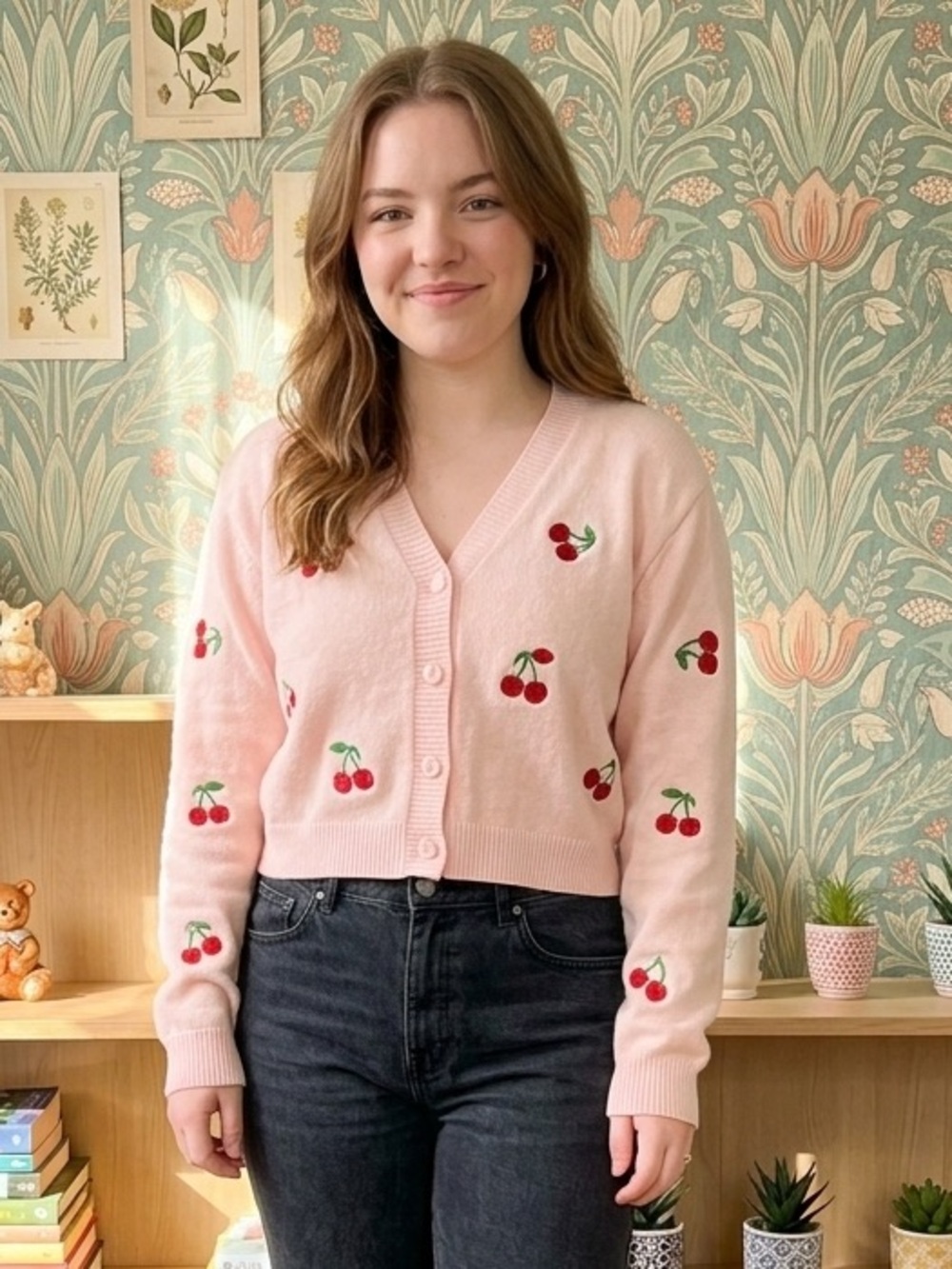 Minga London Pink Cherry Embroidered Cardigan Size L